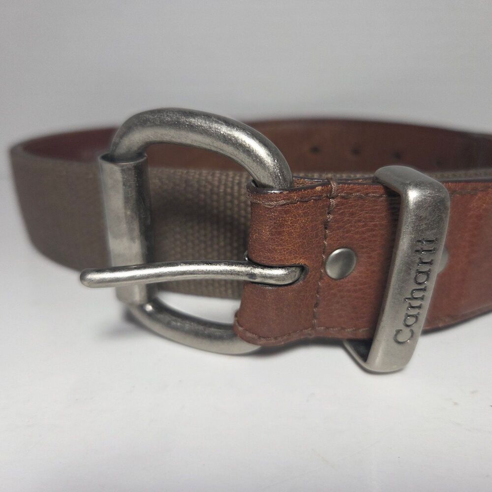 Carhartt Mens 36 Brown Nylon Webbing Cowhide Leather Work Belt Rugged Heavy Duty